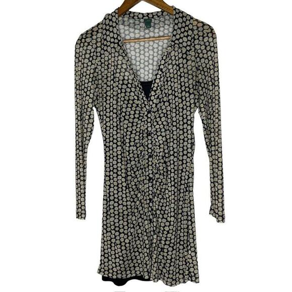 Wild Fable Black Daisy 90s Y2K Button Up Mesh Long Sleeve Dress Size S Women's - Picture 1 of 7